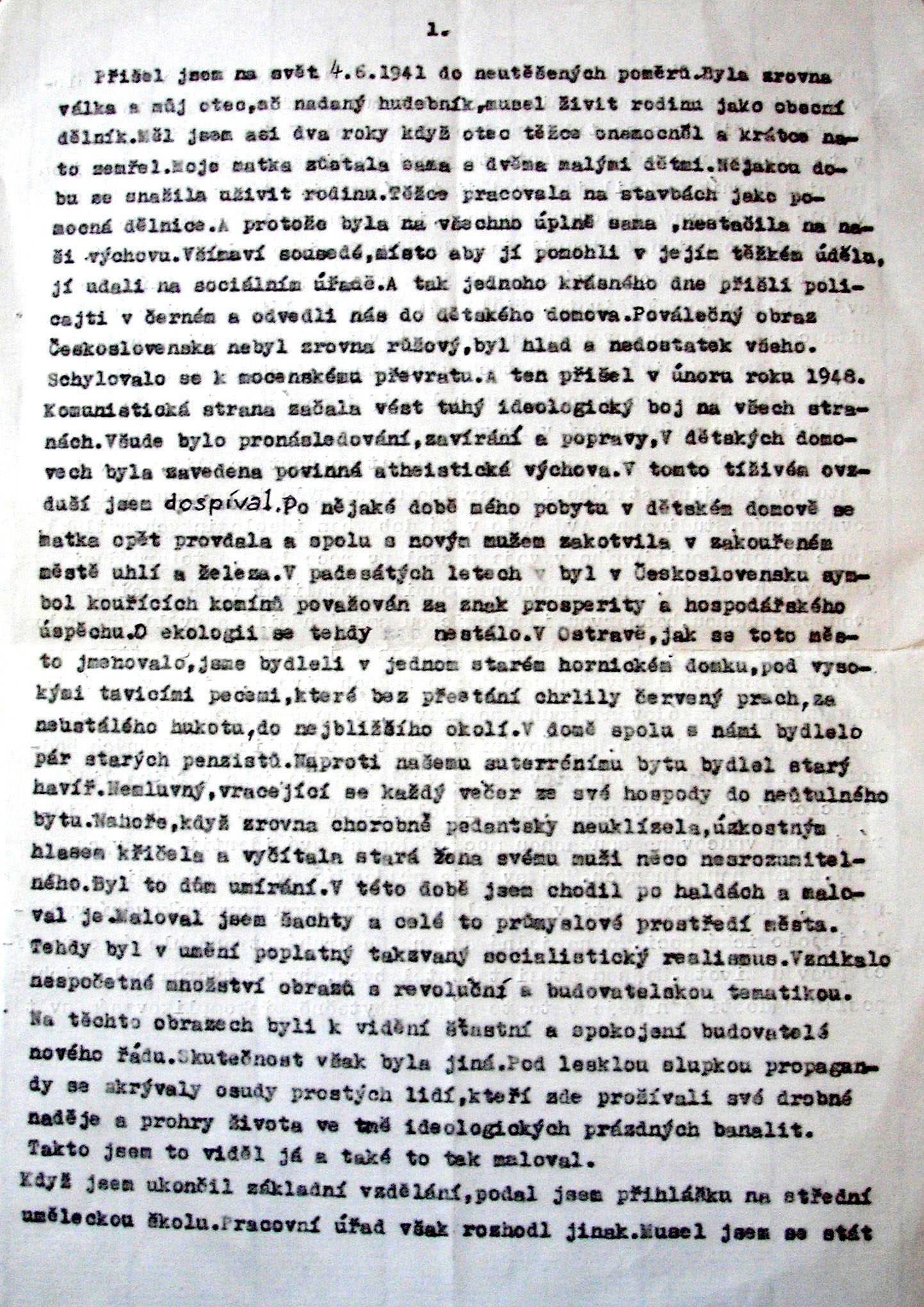 Vlastní životopis Václava Matějíčka - první strana