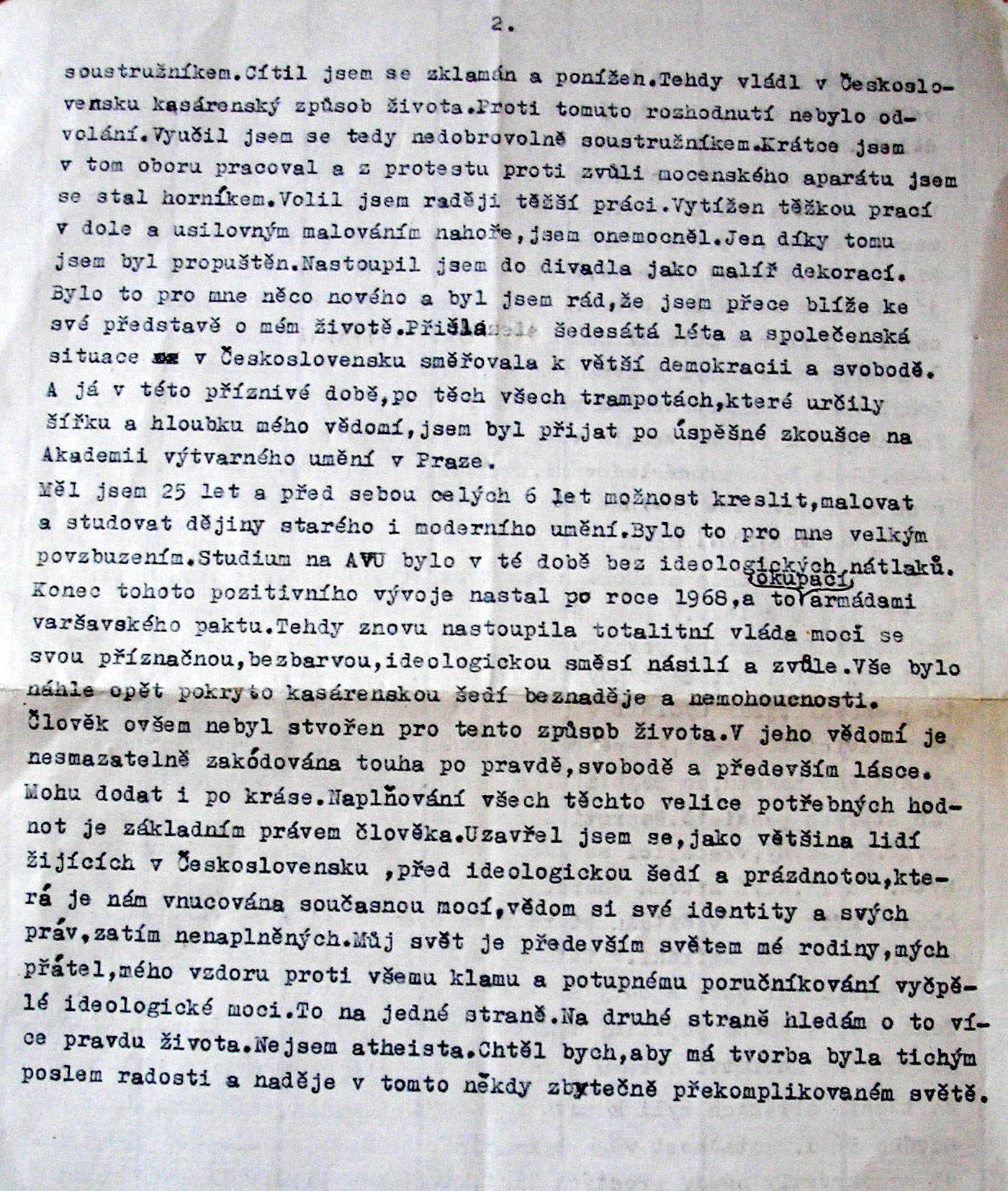 Vlastní životopis Václava Matějíčka - druhá strana